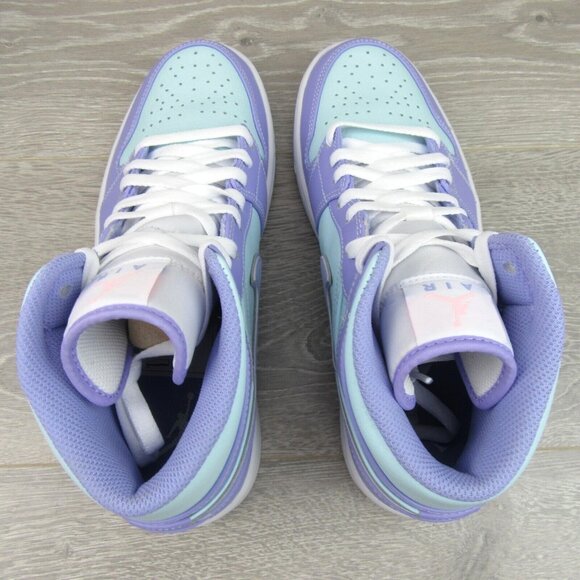 Air Jordan 1 Mid Purple Pulse Aqua White Sneakers Mens Size 9 NEW - Picture 9 of 15